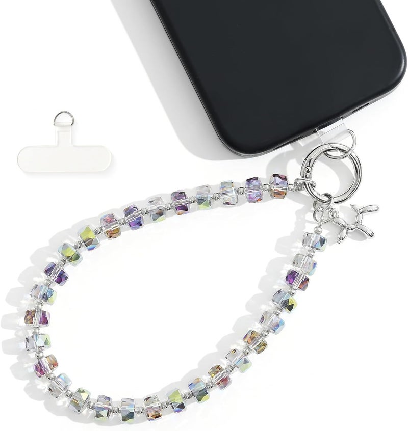 KHOLAD Crystal Phone Wrist Strap Phone Charm Chain Keychain Beaded Cellphone Lanyard with Tether Tab Hands-Free Wristlet Bracelet Wrist Grip Strap for Women - Image 1