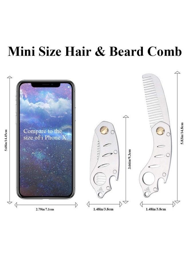 AhfuLife - Stainless Steel Metal Hair & Beard Comb Ahfulife Multifunctional Folding Edc Pocket Comb With Bottle Opener Fits In Keychain Antistatic Hair & Beard Care Comb Mustache Comb Presented In Gift Box - Image 1