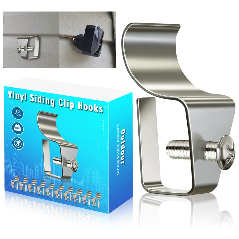 WDZREE (10 Pack) Blink Outdor Camera Mount Vinyl Siding Clips Hooks,No-Hole Needed Outdoor Siding Hanger for Mounting Wyze Cam/Ring/arlo Home Security Camera, Weatherproof Stainless Steel Blink Siding Mount - Image 1