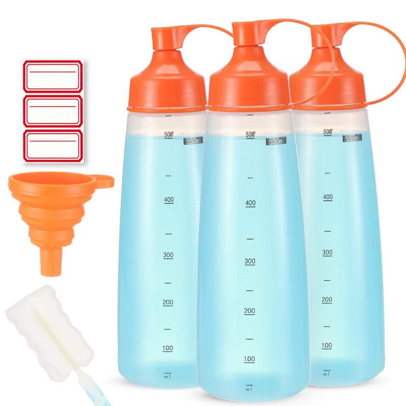 Ondiomn Condiment Squeeze Bottle Wide Mouth 3 Pack 550ml Empty Reusable Squeeze Bottles for HoneyBatterCatsupOnionResinBakingExpoxyRelish BPA FreeFood Grade