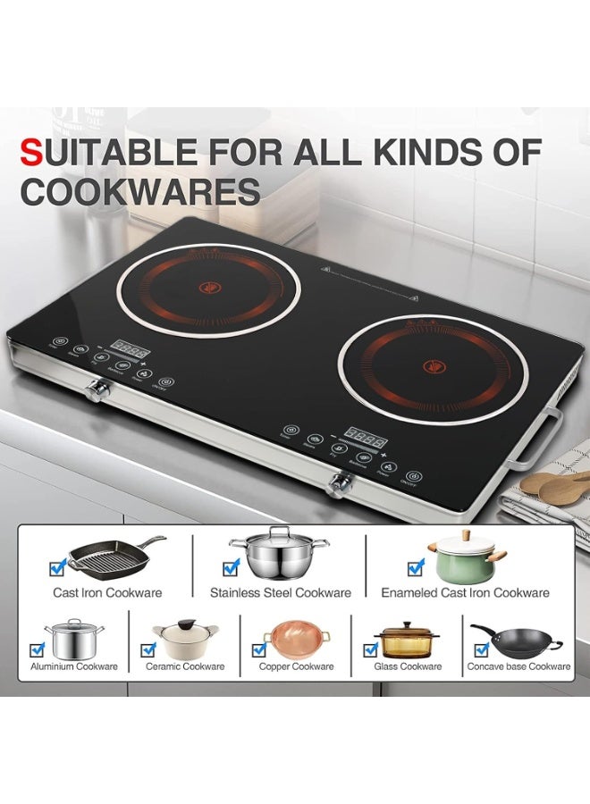 Olympia Double Burner Infrared Cooker - 4 Digit LED Display, Multi-Stage Power Settings, Knob & Touch Control, Portable & Compact with Automatic Safety Switch  - Image 2