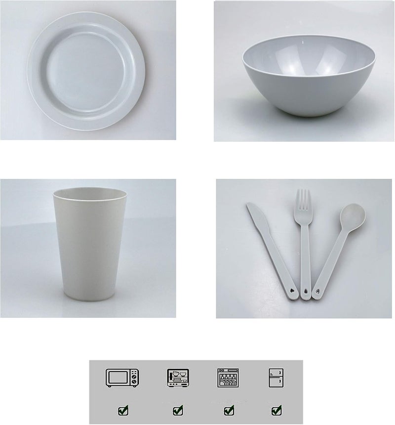 Layron Plastic Plates and Bowls Sets,College Dorm Room Essentials Dishes Set Camping Plates,Dinnerware Accessories Mess Kit-Microwaveoven Safe BPA-Free with Mesh Bag-24PCS - Image 4