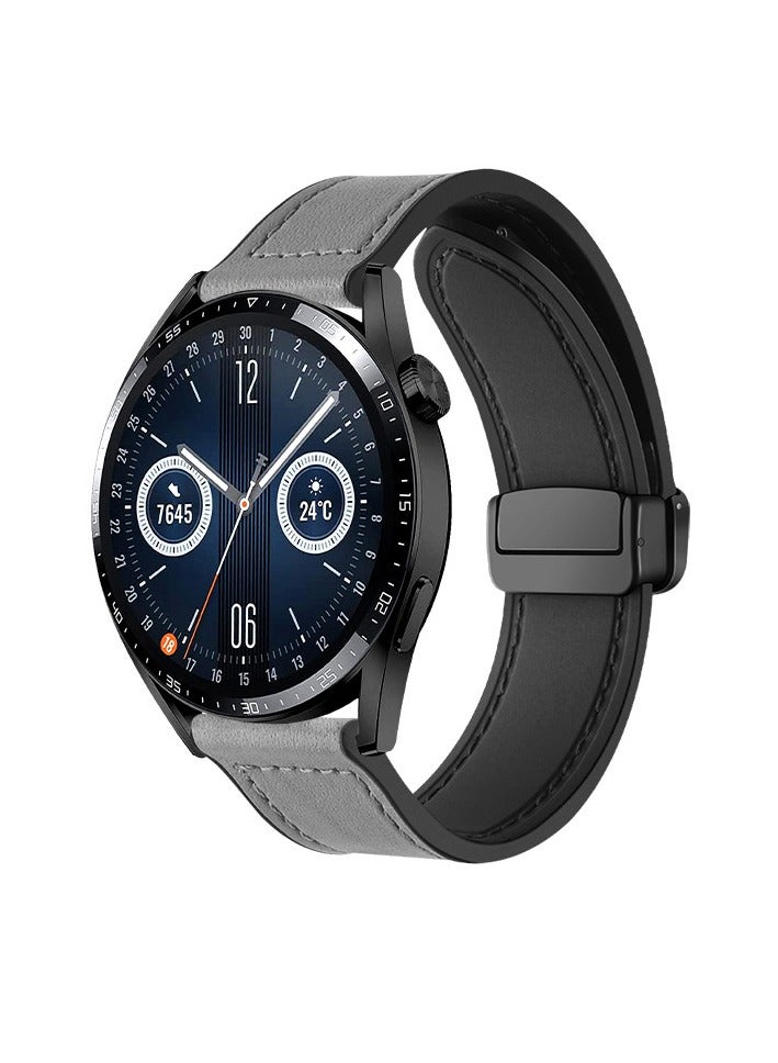Applicable to Huawei watch4pro gt3 gt2 watch silicone leather folding magnetic buckle watch strap 22mm grey