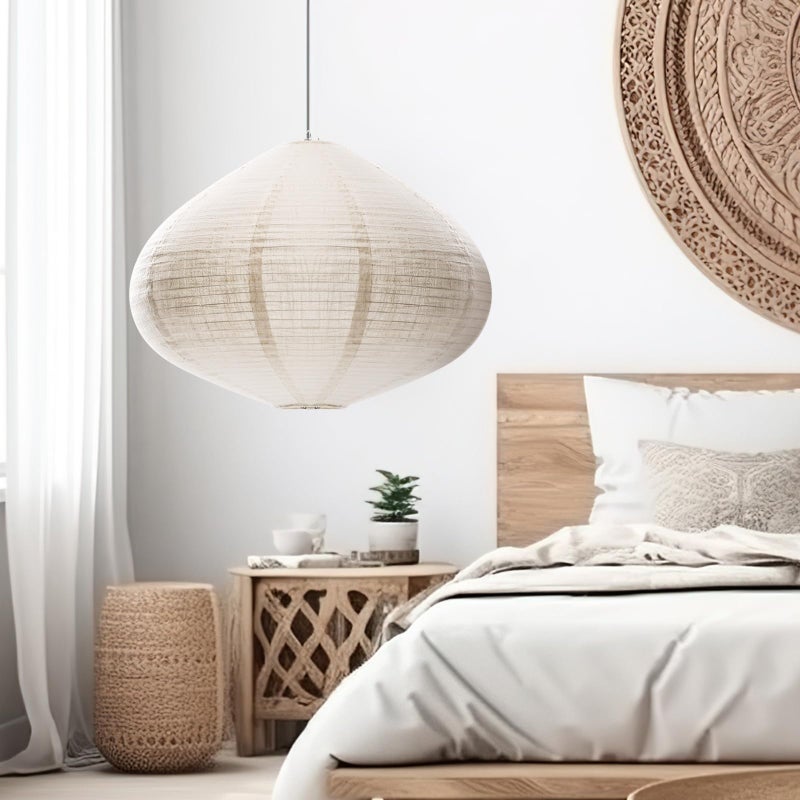 oetmilc 2PCS Hanging Lamp shade oval Can replace White Paper Lanterns 20INCH Linen Pendant Lampshade Handmade Hanging Lantern Minimalist White Suitable for the Living room Bedroom Kitchen - Image 5