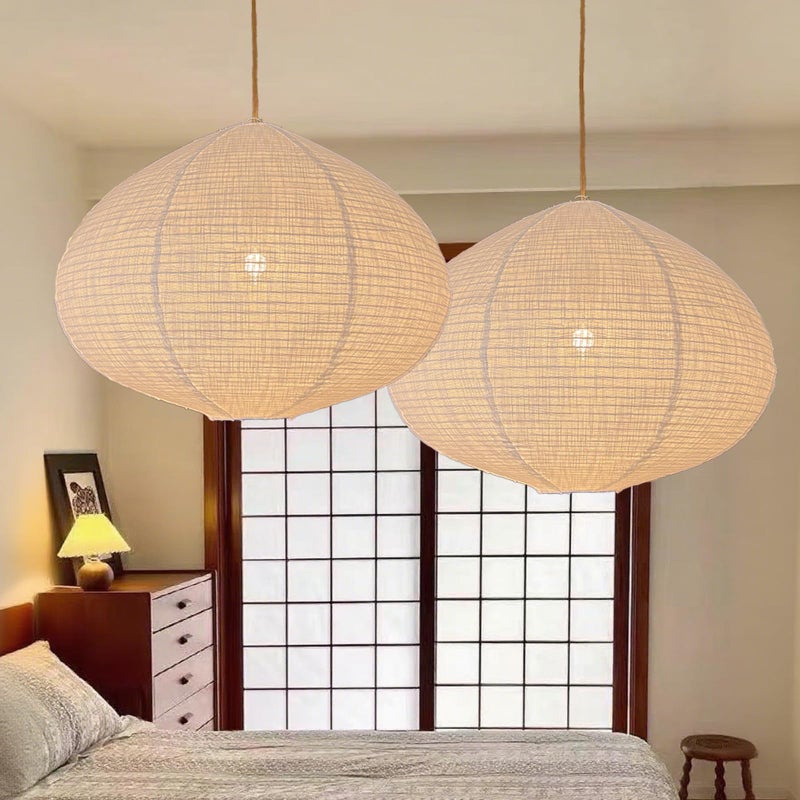 oetmilc 2PCS Hanging Lamp shade oval Can replace White Paper Lanterns 20INCH Linen Pendant Lampshade Handmade Hanging Lantern Minimalist White Suitable for the Living room Bedroom Kitchen - Image 1