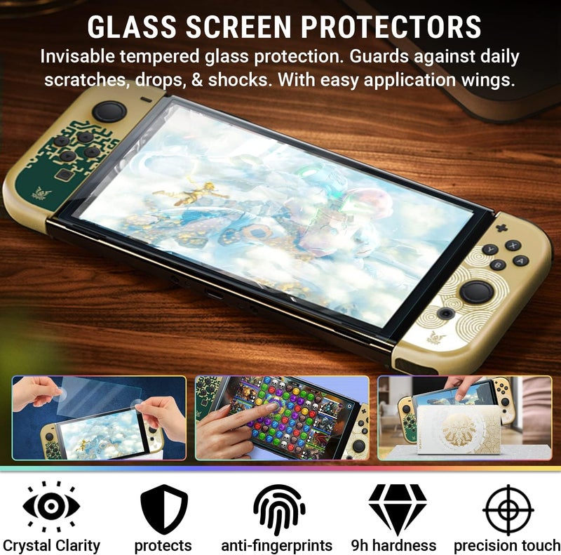 Orzly Accessory Bundle kit for Nintendo Switch Oled Accessories Essentials Pack Case and Screen Protector Comfort Grip Cover Headphones charger cable Games holder and more - Gift boxed OLED Edition - Image 4