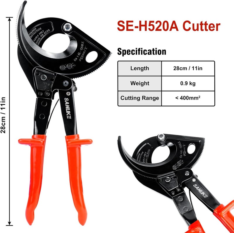 Sanuke Ratcheting Cable Wire Cutter Hand Tool, Heavy Duty Aluminum Copper Ratchet Wire Cutting for Electrical Wire up to 400mm² - Image 5