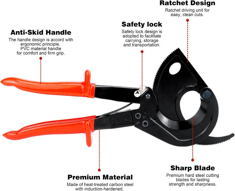Sanuke Ratcheting Cable Wire Cutter Hand Tool, Heavy Duty Aluminum Copper Ratchet Wire Cutting for Electrical Wire up to 400mm² - Image 2
