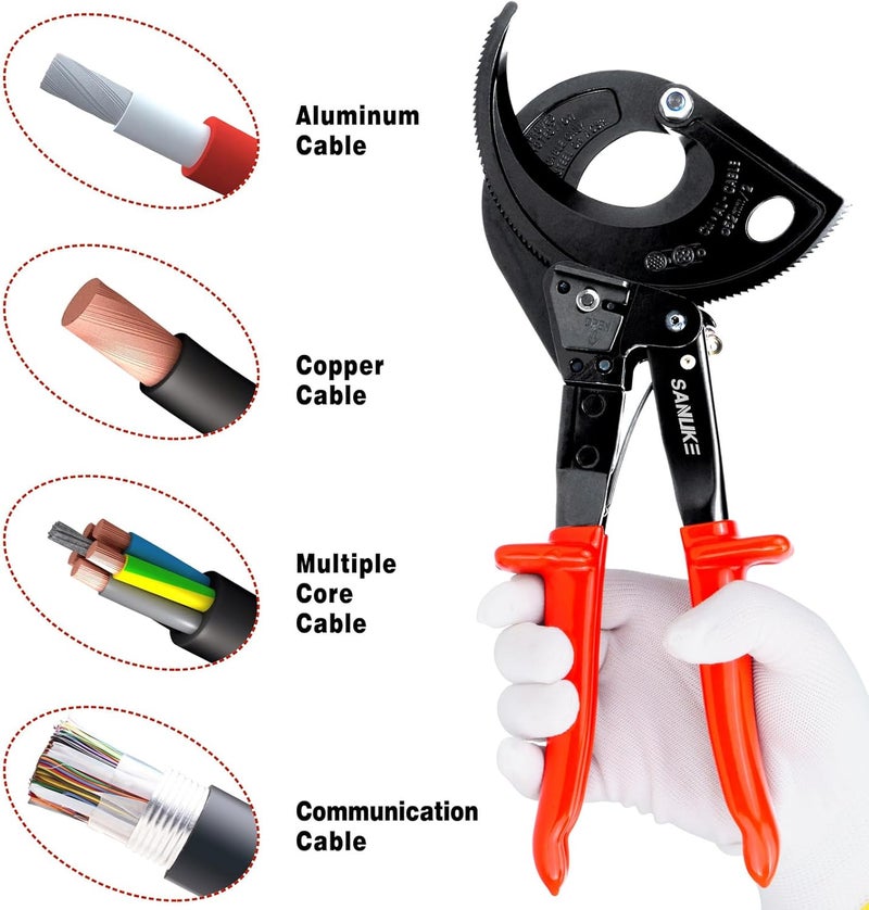 Sanuke Ratcheting Cable Wire Cutter Hand Tool, Heavy Duty Aluminum Copper Ratchet Wire Cutting for Electrical Wire up to 400mm² - Image 3