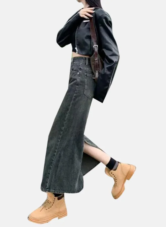 يونيكي Blue Denim A-Line Midi Denim Skirt