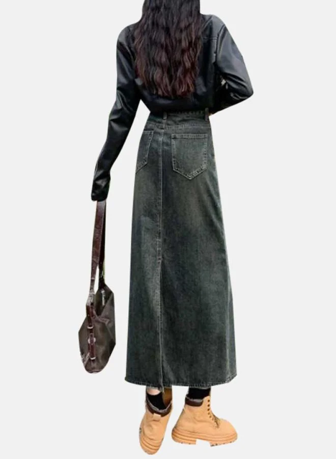 يونيكي Blue Denim A-Line Midi Denim Skirt
