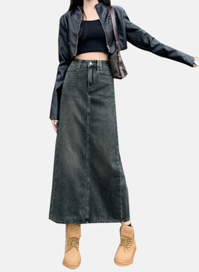 يونيكي Blue Denim A-Line Midi Denim Skirt