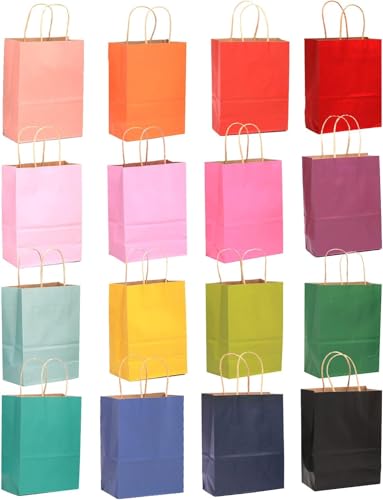 qiqee 32-Packs Paper Bags with Handles Bulk 7.6"x4.75"x10.5" Medium Gift Bags 16 Different Senior Color Bags Multiple Uses（Medium Size） - Image 2