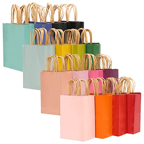qiqee 32-Packs Paper Bags with Handles Bulk 7.6"x4.75"x10.5" Medium Gift Bags 16 Different Senior Color Bags Multiple Uses（Medium Size） - Image 1