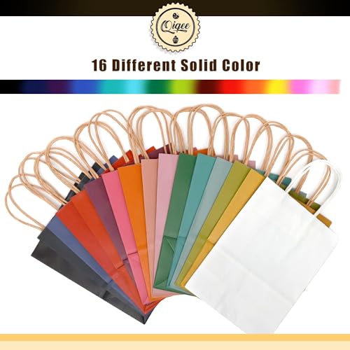 qiqee 32-Packs Paper Bags with Handles Bulk 7.6"x4.75"x10.5" Medium Gift Bags 16 Different Senior Color Bags Multiple Uses（Medium Size） - Image 4