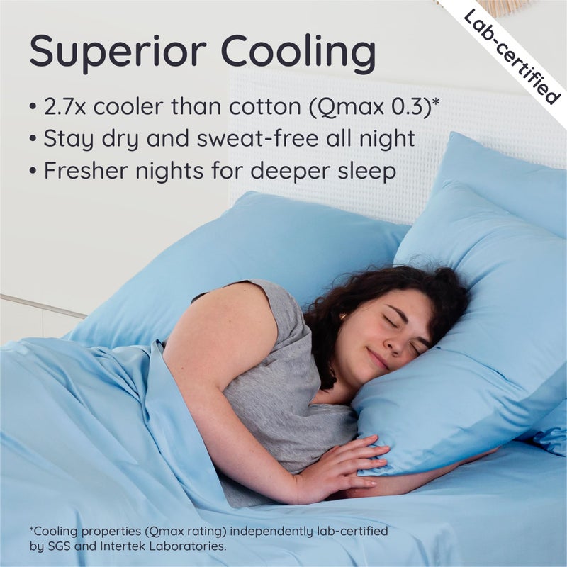 Bambaw Queen Sheet Set â€“ 4pcs 100% Viscose Derived from Bamboo Sheets Queen Size Bed Set, Breathable Sheets Fits Up to 16'' Deep Pocket, Queen Cooling Sheets for Hot Sleepers (Dream Blue) - Image 3