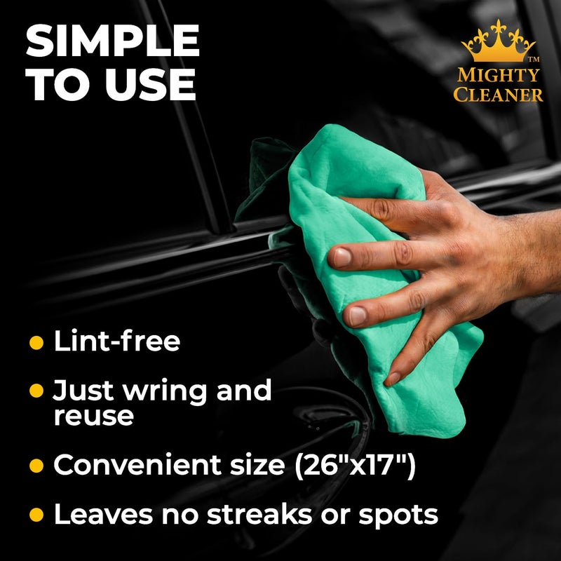 Mighty Cleaner Premium 2pk +1 Free Shammy Cloth for Car Drying - 26"x17" - Super Absorbent Chamois Towel - Scratch-Free, Reusable & Soft Wash Cloth - Car Drying Towels - Image 5