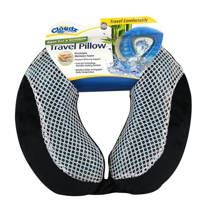 Cloudz Cool Gel Memory Foam Travel Neck Pillow  Black