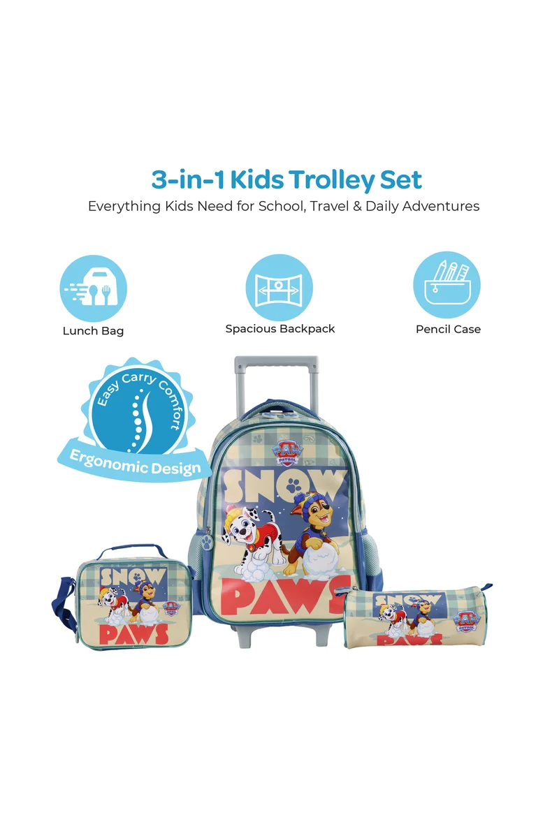 Moon MOON Licensed Paw Patrol Snow Paw  3 in 1 Kids Trolley Set   - (16-Inch) Premium Kids School Bag with Lunch Bag & Pencil Case-Green
