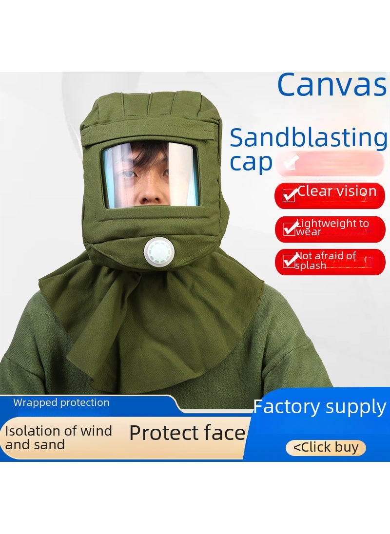 Generic Canvas sandblasting cap glass mask ventilation curved glass big head cap windproof sand head cover mask wind cap shawl cap White 