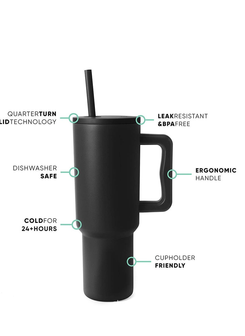 Generic - Modern 40 oz Tumbler with Handle and Straw Lid | Insulated Reusable Stainless Steel Water Bottle Travel Mug Iced Coffee Cup | Gifts for Women Men Him Her | Trek Collection | 40oz | - Image 1