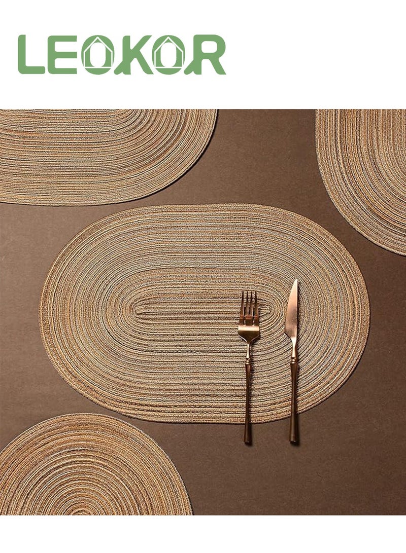 LEOKOR Oval Braided Placemats Table Mats Set of 6 for Dining Tables Natural Woven Heat Resistant Place Mats Brown - Image 5