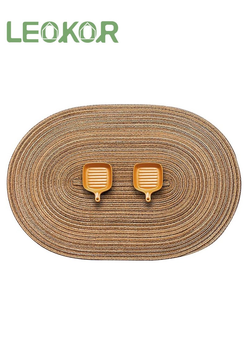 LEOKOR Oval Braided Placemats Table Mats Set of 6 for Dining Tables Natural Woven Heat Resistant Place Mats Brown - Image 2