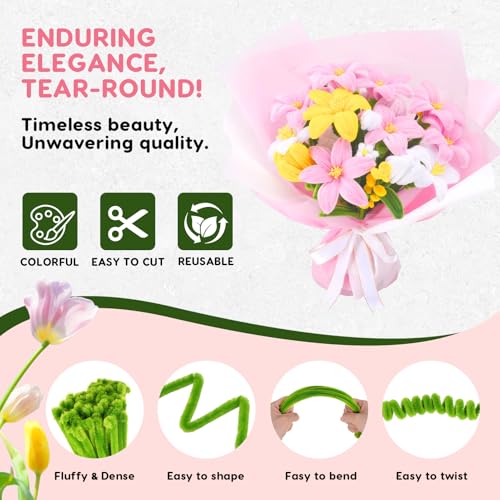 Anyeve 600PCS Pipe Cleaners Craft Pipe Cleaner Bulk Flower Kit 6 Colors Chenille Stems Flower Making Kit with Floral Wires Gardening Tape Stamen Floral Wrapping Paper Ribbon for Art and Craft Supplies - Image 3