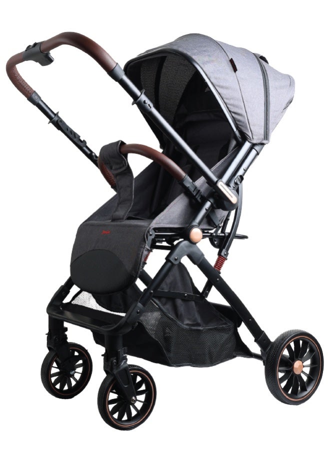 Zenito Reversible handle Baby Stroller - Stylish, Lightweight 5.8kg, Foldable Travel Stroller for Infants & Toddlers, All-Terrain Wheels, Safety Harness, Aluminum Frame, 0-36 Months | Grey - Image 1