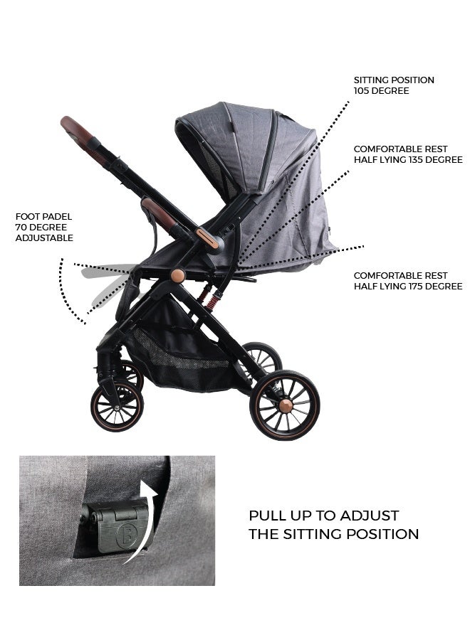 Zenito Reversible handle Baby Stroller - Stylish, Lightweight 5.8kg, Foldable Travel Stroller for Infants & Toddlers, All-Terrain Wheels, Safety Harness, Aluminum Frame, 0-36 Months | Grey - Image 5