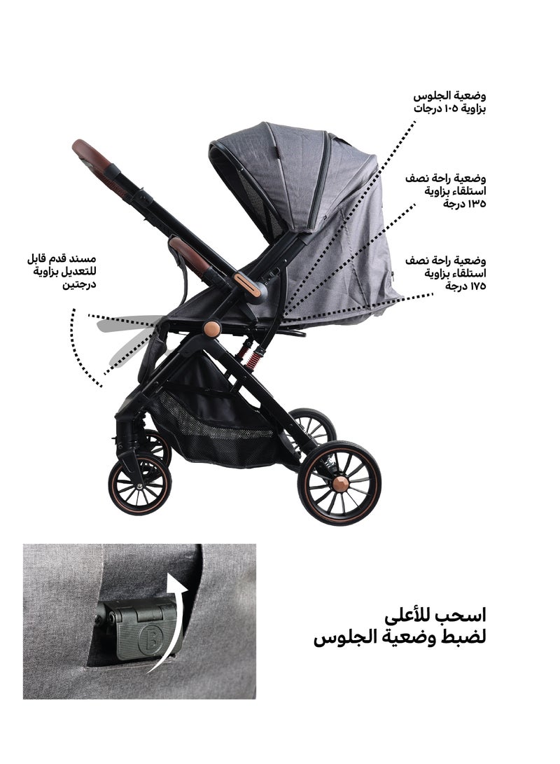 زينيث عربة أطفال بمقبض قابل للعكس، مواجهة للأم والعالم، خفيفة الوزن ومدمجة للسفر، مناسبة للرضّع والأطفال الصغار، مزودة بمقعد قابل للإمالة، ومظلة واسعة جدًا، قابلة للطي بيد واحدة، مصنوعة من قماش قابل للتنفس، قابلة للطي لتناسب كابينة الطائرة، بعجلات سلسة – باللون الرمادي. - Image 2