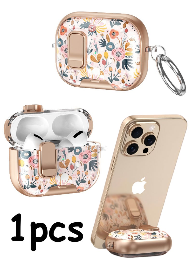 غطاء حقيبة AirPods Pro 3، تصميم سماعة فريد على شكل زهرة، غطاء كامل أنيق وصلب متوافق مع سماعات AirPods الجيل الثالث، حقيبة سماعة لطيفة باللون الذهبي الوردي مع حاملة مفاتيح - Image 1