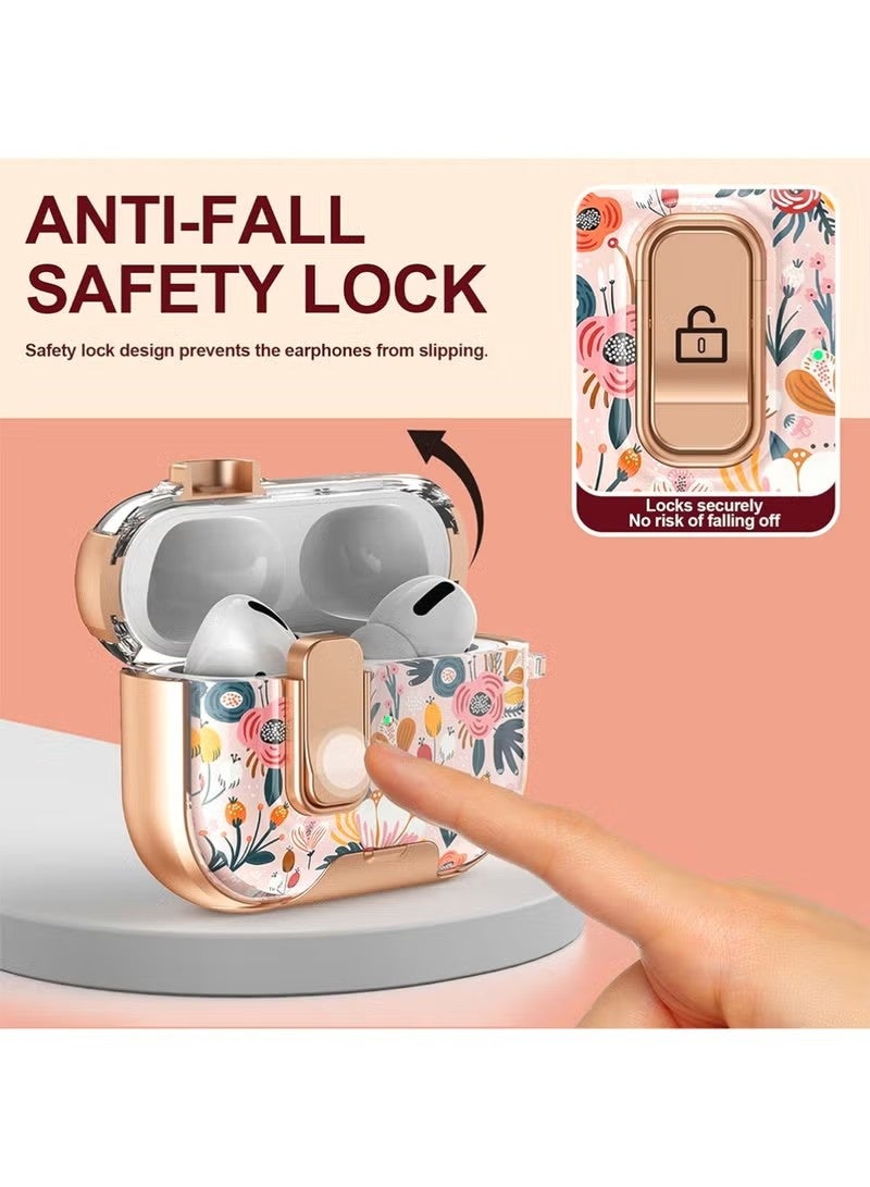 غطاء حقيبة AirPods Pro 3، تصميم سماعة فريد على شكل زهرة، غطاء كامل أنيق وصلب متوافق مع سماعات AirPods الجيل الثالث، حقيبة سماعة لطيفة باللون الذهبي الوردي مع حاملة مفاتيح - Image 4