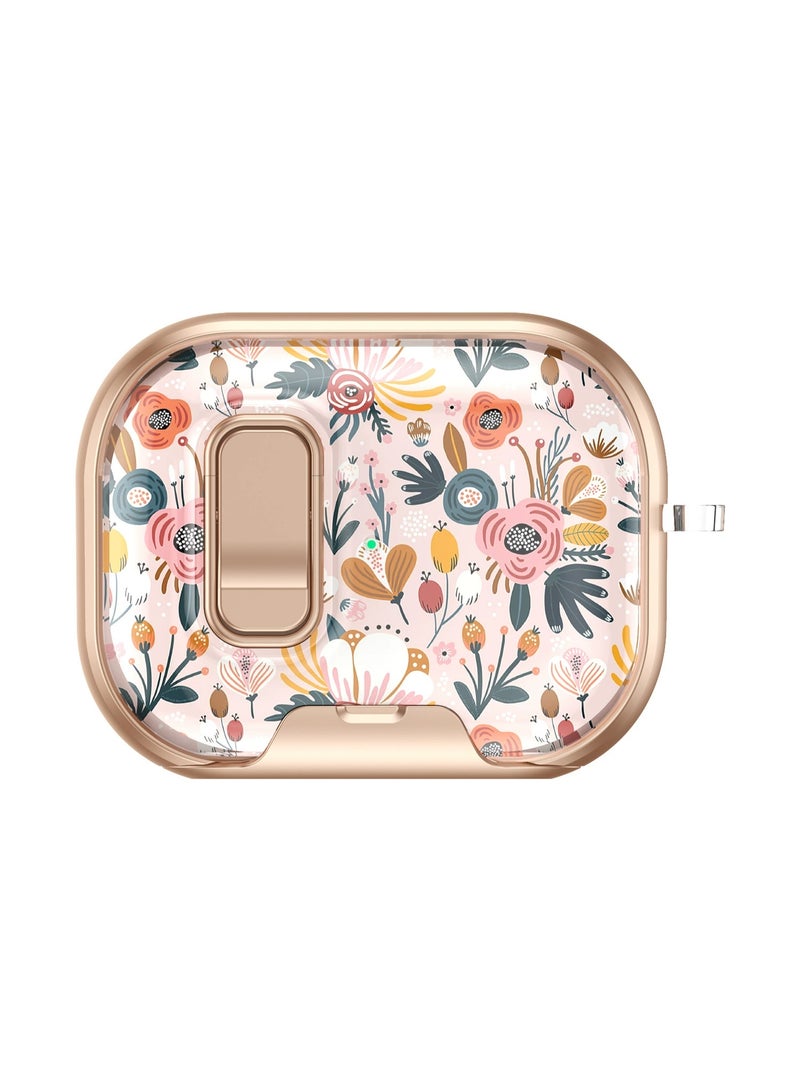 غطاء حقيبة AirPods Pro 3، تصميم سماعة فريد على شكل زهرة، غطاء كامل أنيق وصلب متوافق مع سماعات AirPods الجيل الثالث، حقيبة سماعة لطيفة باللون الذهبي الوردي مع حاملة مفاتيح - Image 2