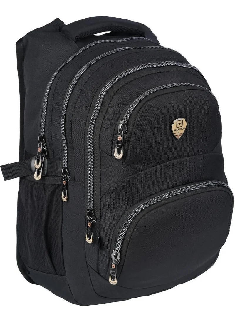 ريلاكسن 5 Compartment Waterproof Lined Fabric Ergonomic School Backpack RLX2226-BLACK