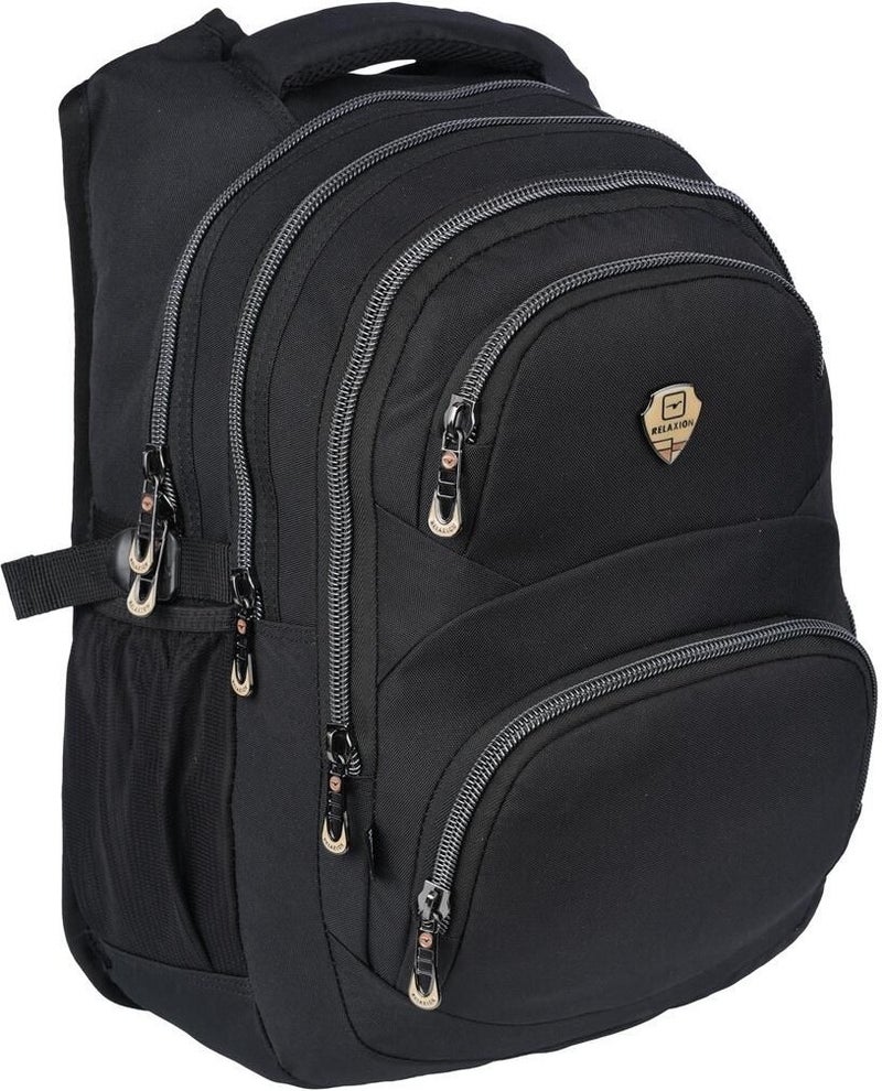 Relaxion 5 Compartment Waterproof Lined Fabric Ergonomic School Backpack RLX2226-BLACK 
