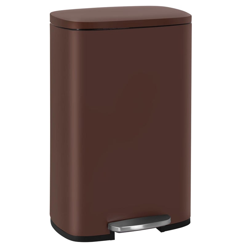 FDW | 13 Gallon Trash Can with Lid | Brown | Fingerprint-Proof | Made of Brushed Stainless Steel | Soft-Close Step Pedal | Hands-Free Use | Easy to Clean | for Kitchen, Office, Bathroom - Image 1