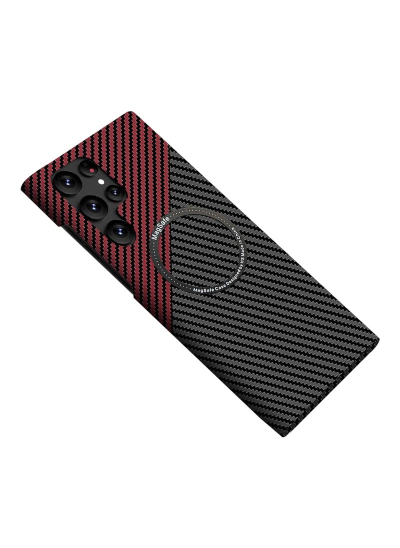 Magsafe - Case for Samsung Galaxy S23 Ultra, 6.8 Inch, Compatible with [Mag-Safe], Slim & Light Samsung Galaxy S23 Ultra Case, 600D Aramid Fiber Made Thin Case Military Grade Drop Protection (Black/Red) - Image 1