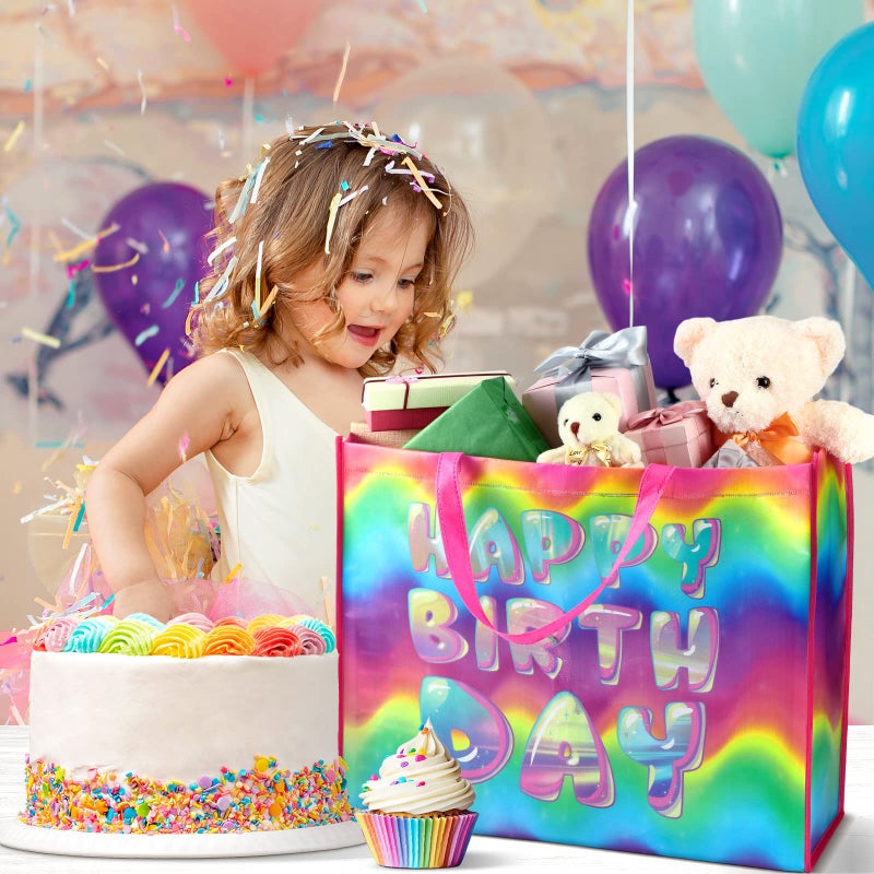 Kajaia Gift Bags, 4 Pcs Extra Large Birthday Party Favor Supplies, Non Woven Fabric, Reusable, Colorful Designs, 16 x 20 Inch, for Baby Shower, Kids, Events - Image 3