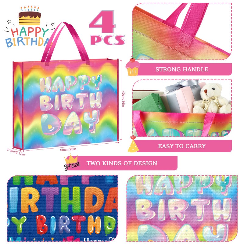 Kajaia Gift Bags, 4 Pcs Extra Large Birthday Party Favor Supplies, Non Woven Fabric, Reusable, Colorful Designs, 16 x 20 Inch, for Baby Shower, Kids, Events - Image 2
