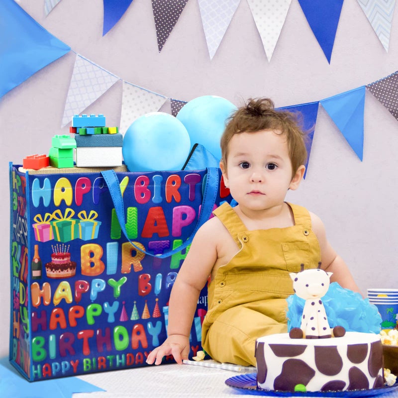 Kajaia Gift Bags, 4 Pcs Extra Large Birthday Party Favor Supplies, Non Woven Fabric, Reusable, Colorful Designs, 16 x 20 Inch, for Baby Shower, Kids, Events - Image 4
