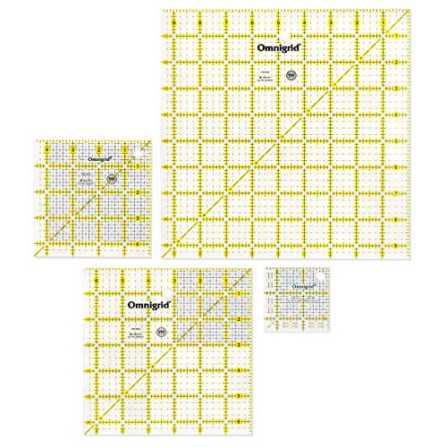 Omnigrid Square Value Pack (2-1/2", 4-1/2", 6-1/2", 9-1/2") Quilting Ruler, 2.5”, 4.5”, 6.5” and 9.5”, Clear, 4 Pack, (R2595S) - Image 1