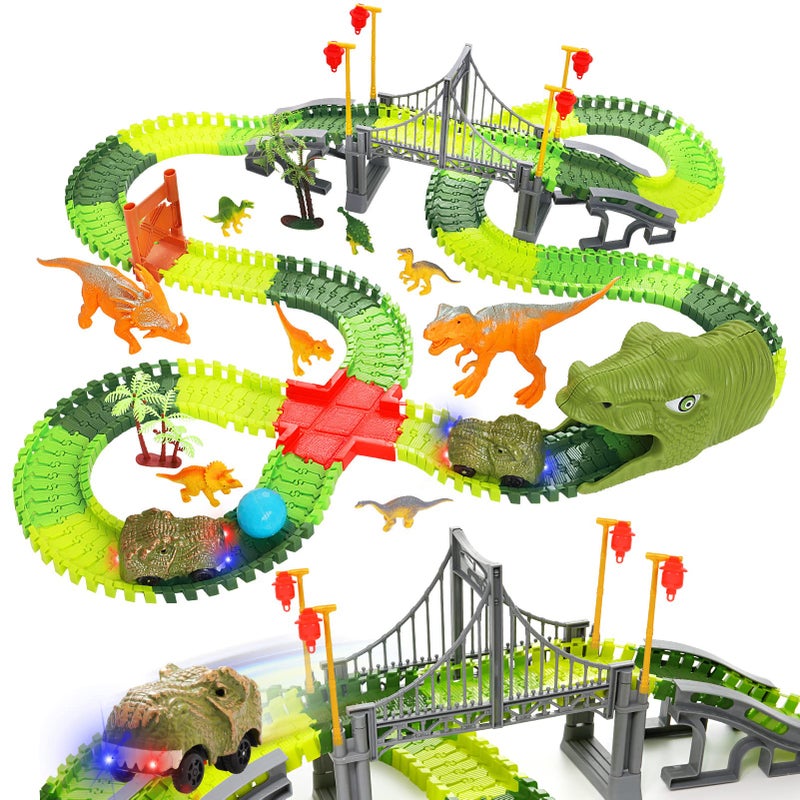BEMITON Dinosaur Toys Race Car Track, Create a Dinosaur World Road Race, Flexible Dinosaur Track Toys Set, Christmas Birthday Gifts for 3 4 5 6 7 Years Old Boys Girls Kids - Image 1
