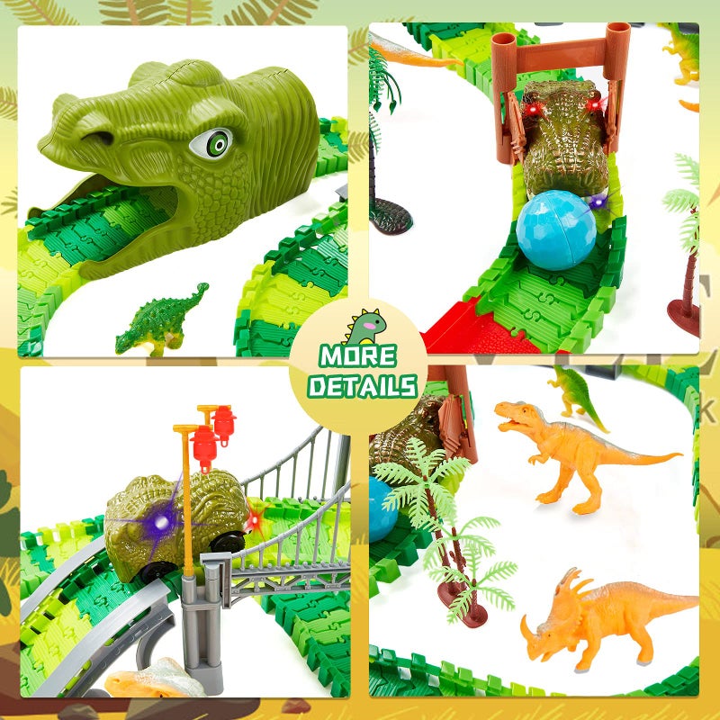 BEMITON Dinosaur Toys Race Car Track, Create a Dinosaur World Road Race, Flexible Dinosaur Track Toys Set, Christmas Birthday Gifts for 3 4 5 6 7 Years Old Boys Girls Kids - Image 3