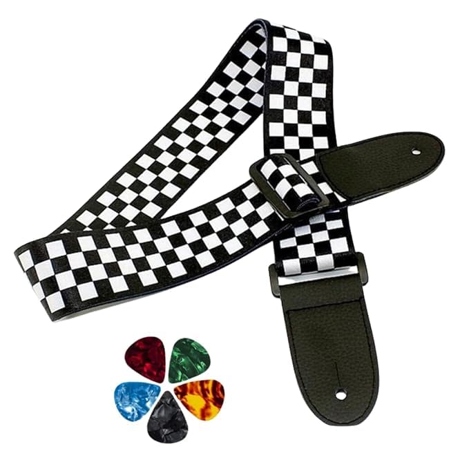MOCKING BIRD Guitar Strap for Acoustic Adjustable Buckle Electric Guitar Strap Polyester Guitar Belt For Acoustic/Bass/Electric Guitar (Chess) - Image 1