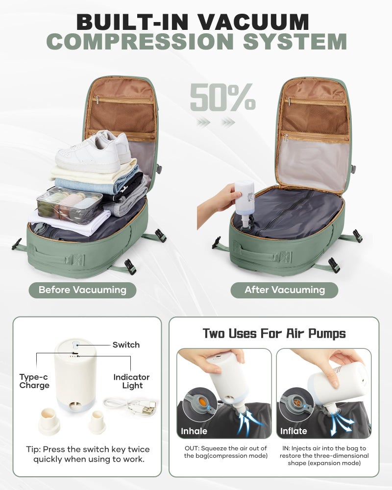 coofay Vacuum Backpack Travel with Pump Vacpack Backpack with Vacuum System Travel Compression Backpacks for Women Mochila De Viaje Carry on Luggage - Image 2