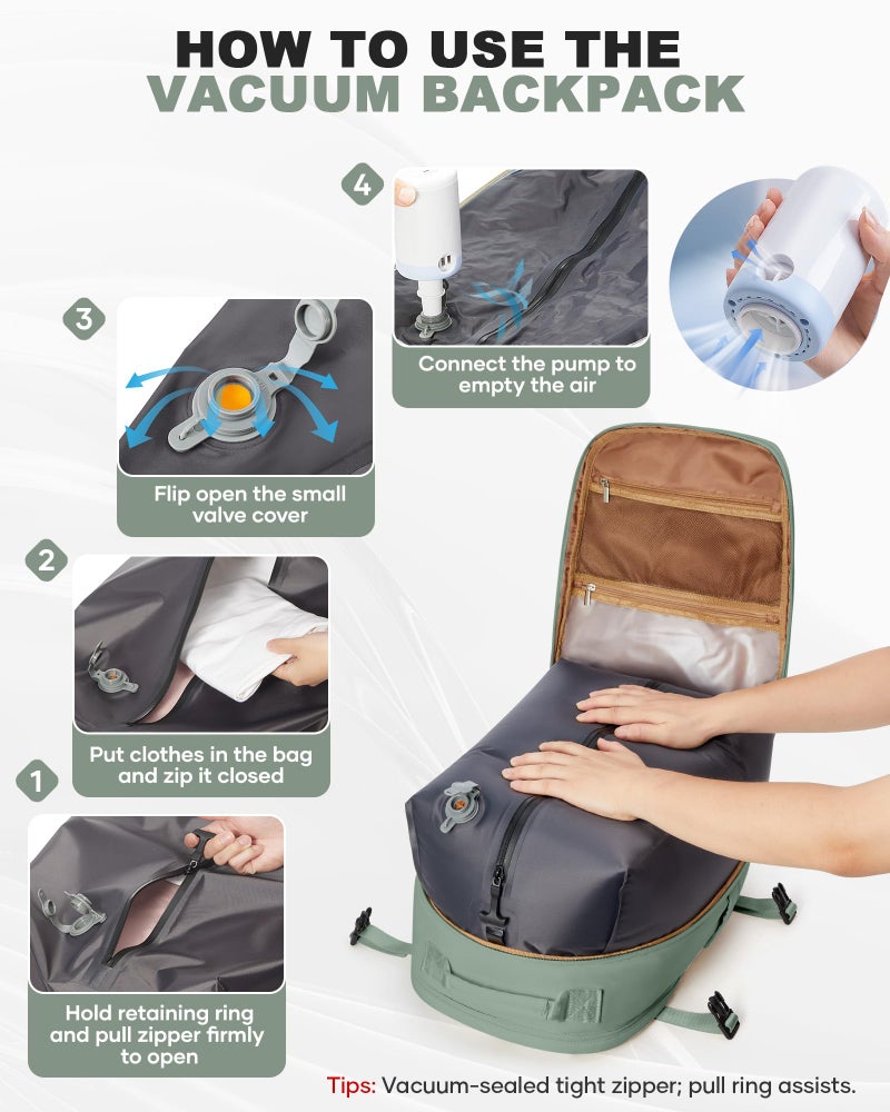 coofay Vacuum Backpack Travel with Pump Vacpack Backpack with Vacuum System Travel Compression Backpacks for Women Mochila De Viaje Carry on Luggage - Image 3
