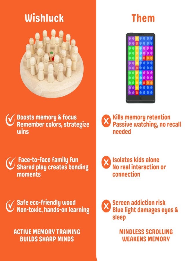 WishLuck Wooden Memory Game for Kids | Colorful Peg & Matching Board Game | Brain Training & Concentration Toy | Educational Wooden Toy for Children - Image 2