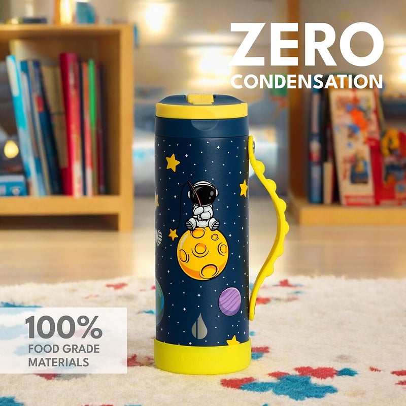 Elemental Iconic Kids Water Bottle for School - 100% Leak-Proof Insulated Water Bottles with Straw Lid & Pop-It Handle for Boys & Girls - Triple-Wall Insulated & BPA-Free, 14oz â€“ Little Astronaut - Image 4