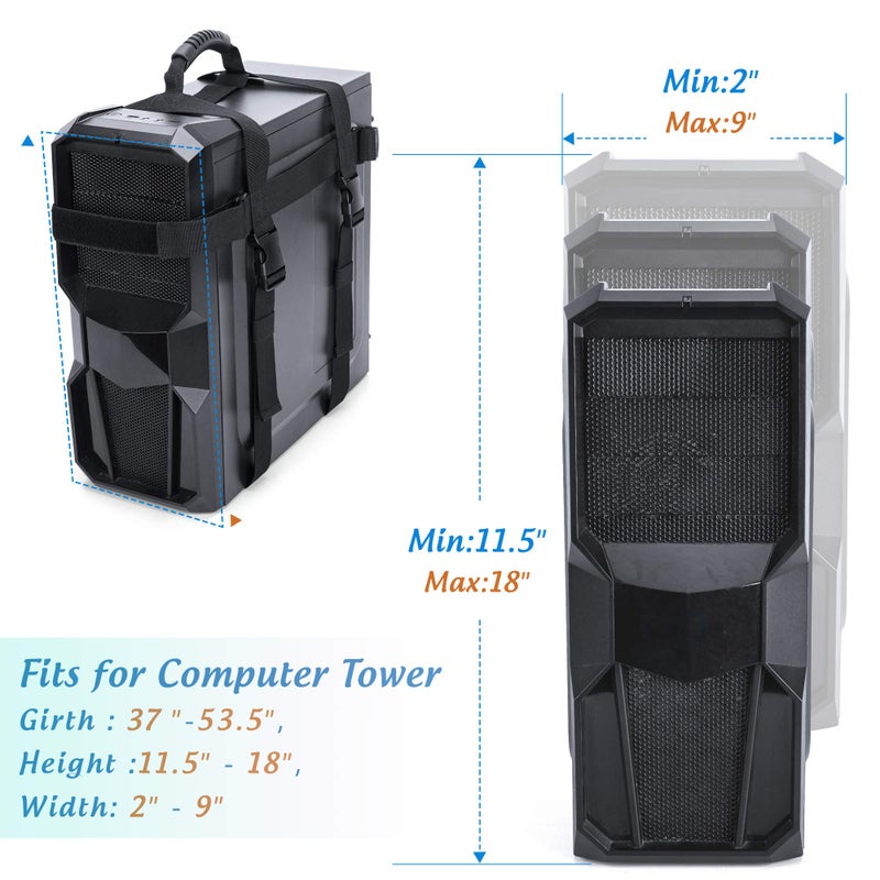 Trunab PC Tower Carrying Strap with Rubber Handle, Desktop Carrying Case Belt Computer Travel Holder with Pockets for Cable, Mouse, Ideal for Transporting On The Go - Patented Design - Image 3
